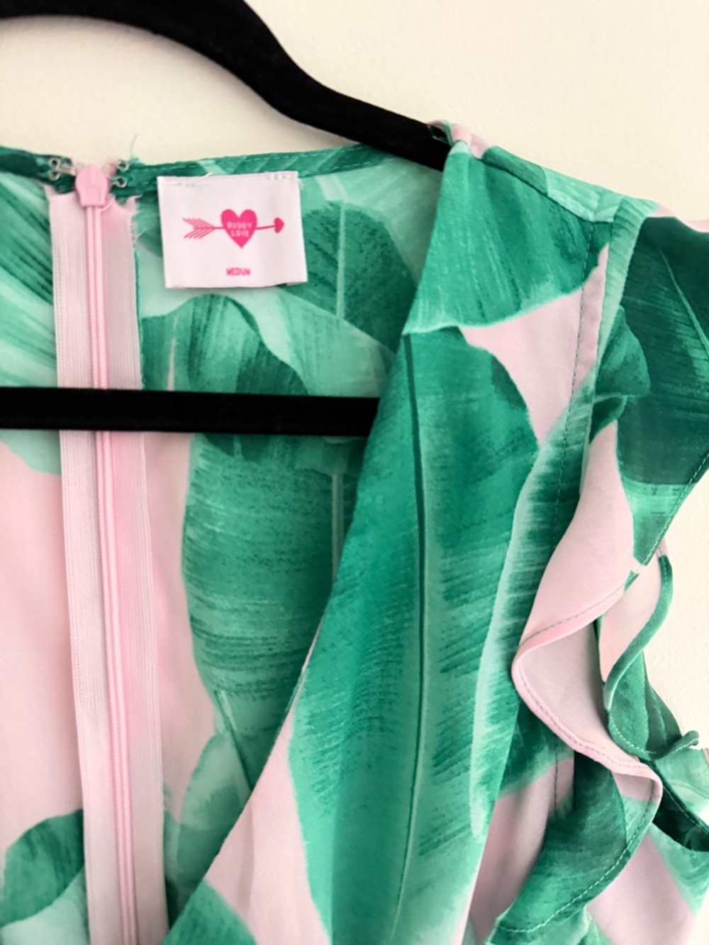 Buddy Love Pink & Green Tropical Leaf Tie Front Mini Dress - Picture 2 of 6